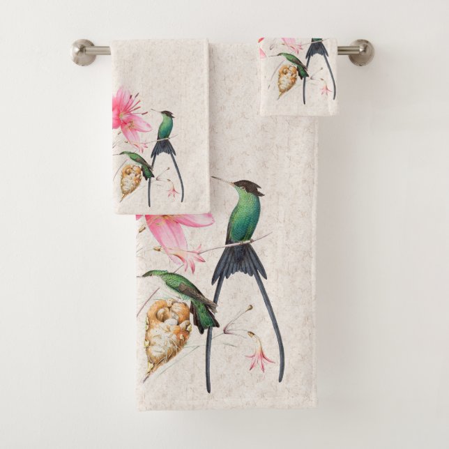 Oiseaux de colibri Fleurs Animaux Serviettes de ba (En situation)