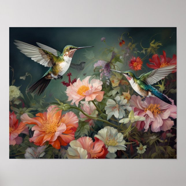 Oiseaux de colibri Peinture Art Imprimer Poster (Devant)