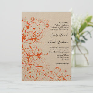 Oiseaux de corail orange et tourbillons Invitation