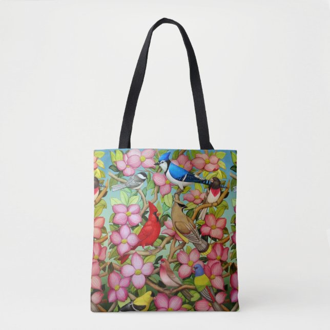 Oiseaux de jardin dans le sac fourre-tout rose à (Devant)
