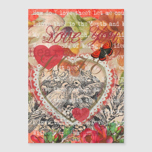 Oiseaux de l'amour Cœur Rouge Collage d'art (Devant)