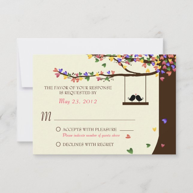 Oiseaux de l'amour Cœurs colorés Chêne RSVP (Devant)