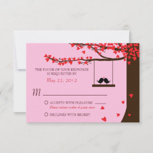 Oiseaux de l'amour coeurs tombant chêne RSVP