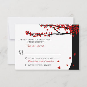 Oiseaux de l'amour cœurs tombants rouge noir RSVP