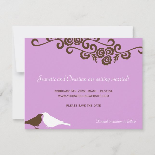 Oiseaux de l'amour de jardin violet mariage carte  (Devant)