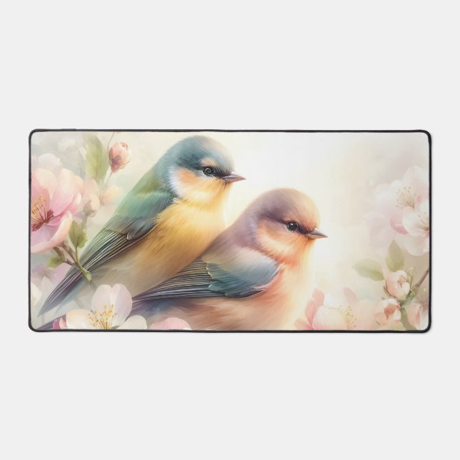 Oiseaux de l'amour doux pastel de printemps Fleurs (Recto)