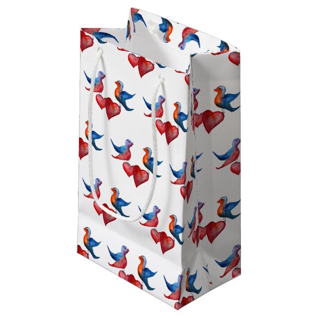 Oiseaux de l'amour, Sac cadeau Oiseaux aquarelle (Devant Angle)