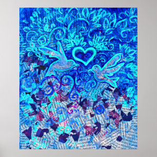 Oiseaux de l'amour, sur texte recyclé, Affiche 55