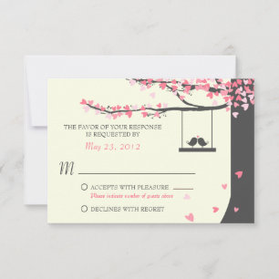 Oiseaux de l'amour tombant coeurs RSVP