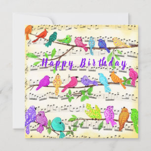 Oiseaux de musique colorés Bonne carte d'anniversa