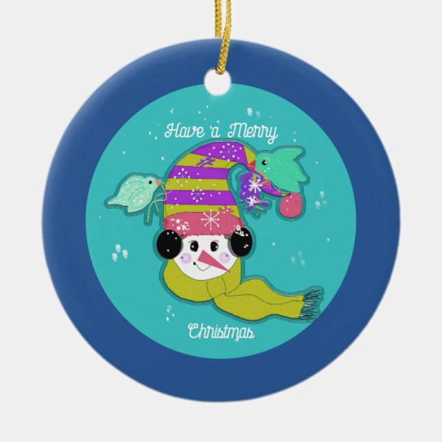 Oiseaux de neige Joyeux ornement en céramique de N (Devant)