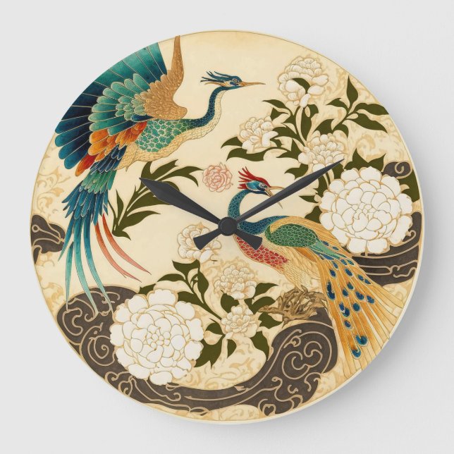 Oiseaux de style oriental Horloge murale acrylique (Recto)
