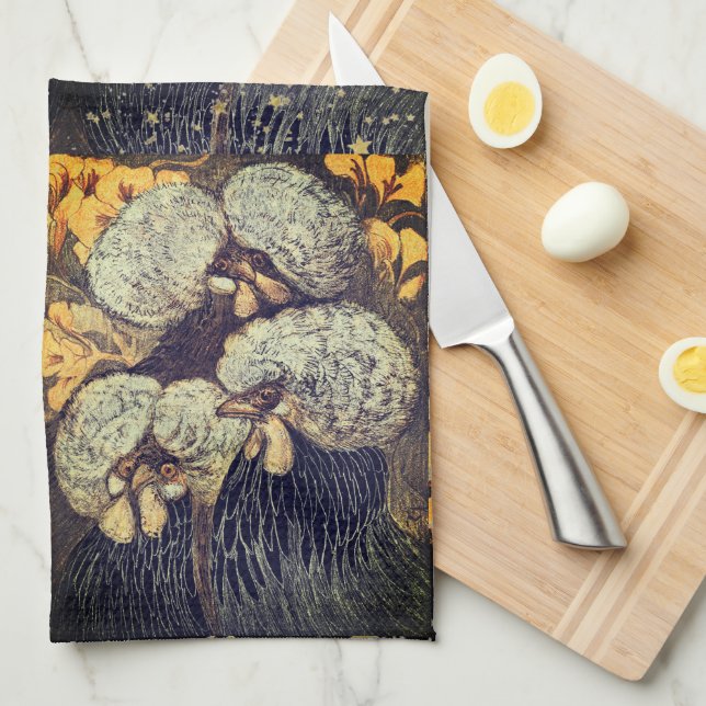 Oiseaux d'or noir Motif serviettes de cuisine rust (Quart Plié)