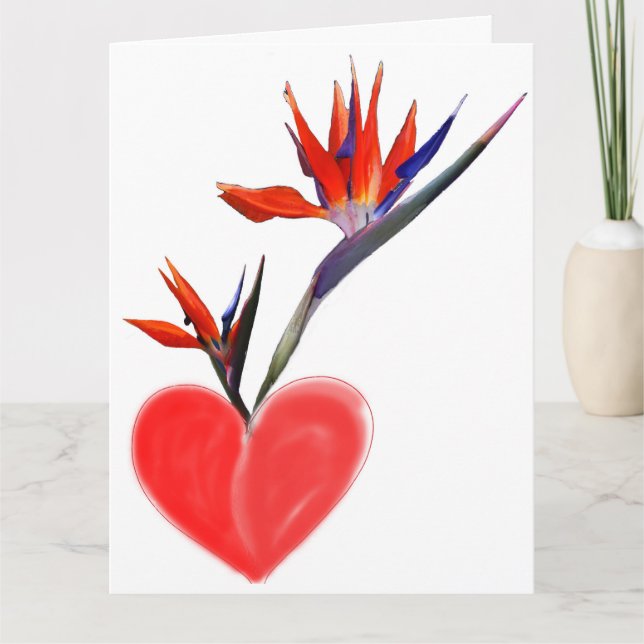 Oiseaux du Paradis dans Vase du Coeur sur carte bl (Devant)