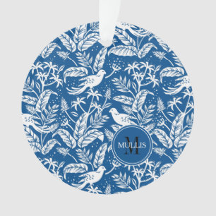 Oiseaux Du Paradis Motif Bleu & Blanc Monogramme