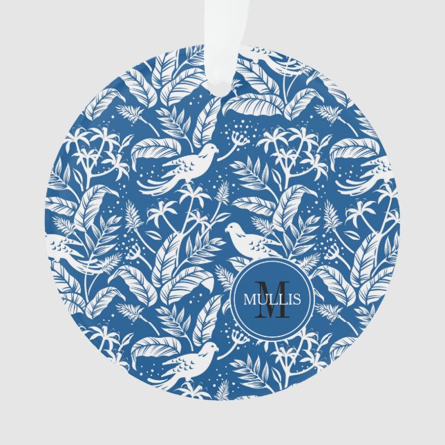 Oiseaux Du Paradis Motif Bleu & Blanc Monogramme (devant)