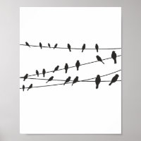 Oiseaux en fil noir blanc Poster Mur Art Décor