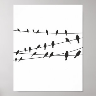 Oiseaux en fil noir blanc Poster Mur Art Décor