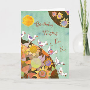 Oiseaux en terre fleurie : Carte d'anniversaire