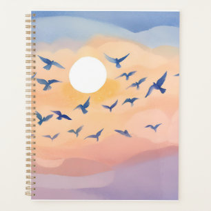 Oiseaux en vol Aquarelle de nature au coucher du