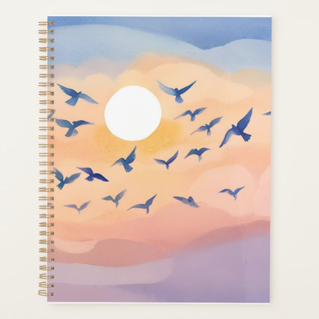 Oiseaux en vol | Aquarelle de nature au coucher du (Devant)