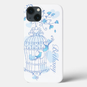 Oiseaux et cage aqua bleu nom coque iphone
