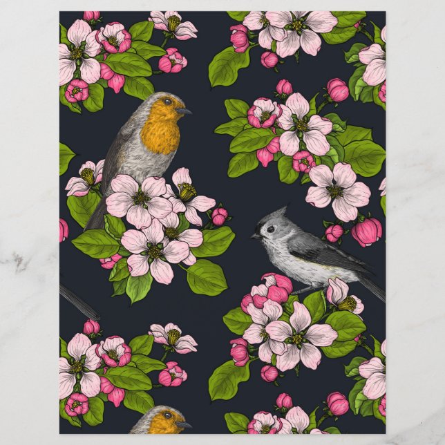 Oiseaux et fleurs en noir (Devant)