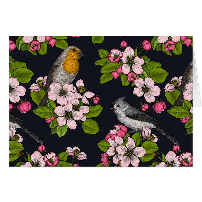 Oiseaux et fleurs en noir (Devant horizontal)