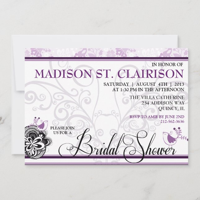 Oiseaux et fleurs Invitation à la douche nuptiale (Devant)