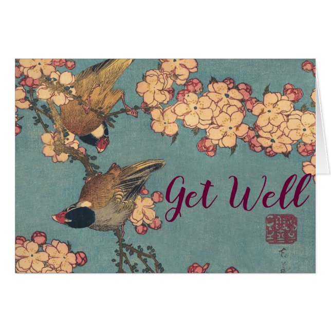 Oiseaux et fleurs japonais Art rose floral (Devant horizontal)