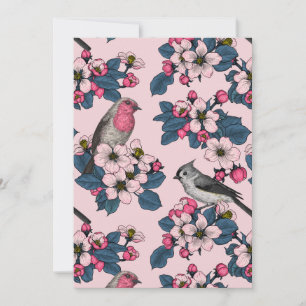 Oiseaux et fleurs roses