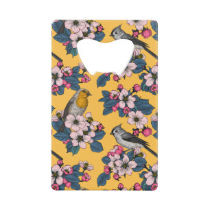 Oiseaux et fleurs sur le jaune