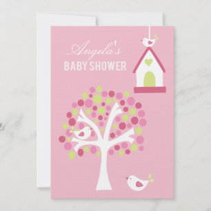 Oiseaux et invitation blancs verts roses de baby