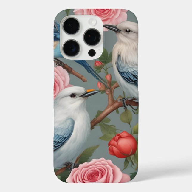 Oiseaux et Rose iPhone 16 Pro Coque (Verso)