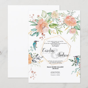 Oiseaux et Roses - Carte Faire-part de mariage