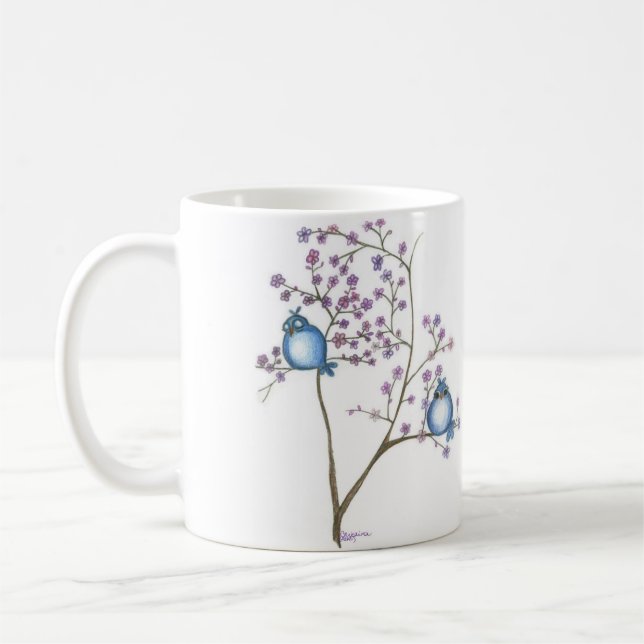 Oiseaux et tasse de fleurs (Gauche)