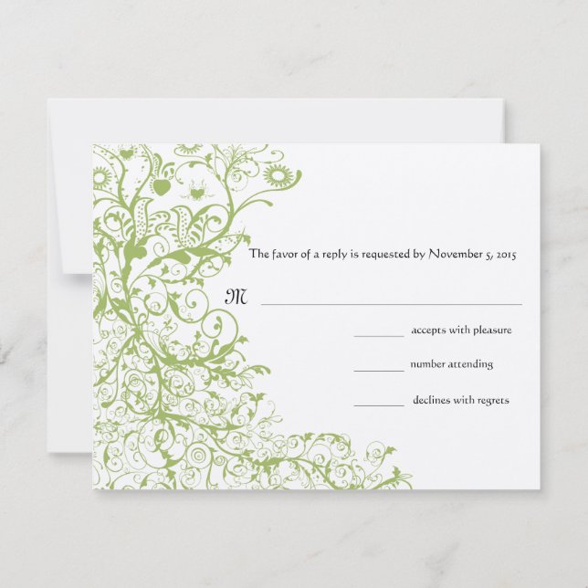 Oiseaux et tourbillons Mariage RSVP Green Hydrange (Dos)