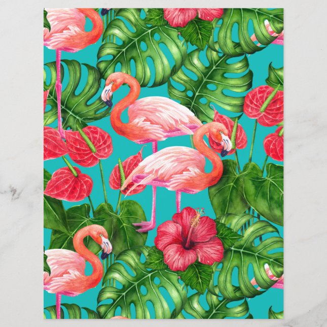 Oiseaux flamants et aquarelle de jardin tropical (Devant)