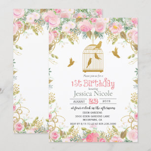 Oiseaux floraux 1er Invitation anniversaire