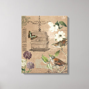 Oiseaux français vintages et toile étirée par