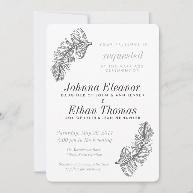 Oiseaux gris d'une plume Invitations de mariage (Devant)