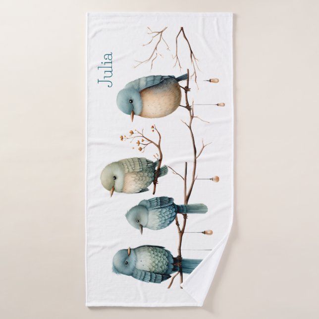 Oiseaux lunaires sur Branches Élégance intemporell (Serviette de bain)