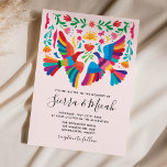 Oiseaux mexicains et Invitations floraux<br><div class="desc">Une faire-part de mariage colorée et animée avec un thème d'inspiration mexicaine et un arrière - plan rose clair.</div>