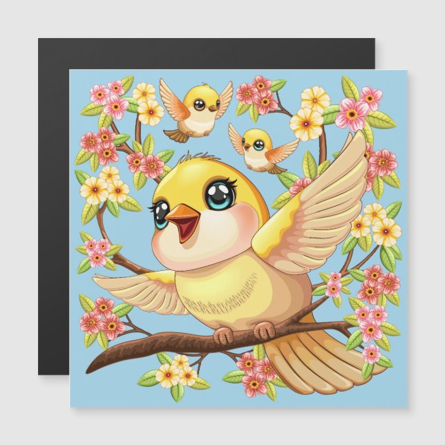 Oiseaux mignons et heureux parmi les fleurs du pri (Devant / Derrière)