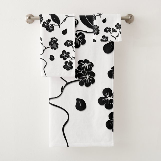 Oiseaux Motifs noirs et blancs sur les fleurs de c (En situation)