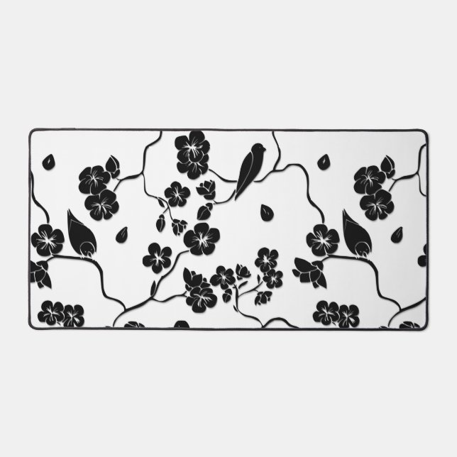 Oiseaux Motifs noirs et blancs sur les fleurs de c (Recto)