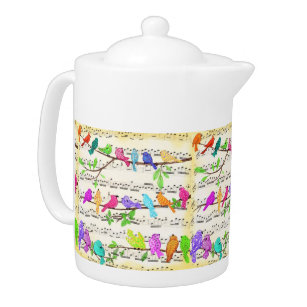 Oiseaux musicaux colorés Teapot Printemps Joy
