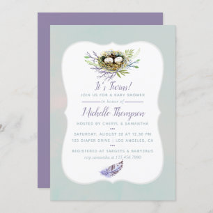 Oiseaux Nest Twins Baby shower Invitation