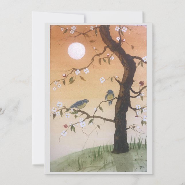 Oiseaux originaux sous l'art de la lune sur carte  (Devant)