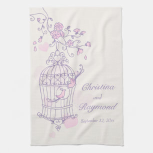 Oiseaux rose violet mariage garde serviette de cui